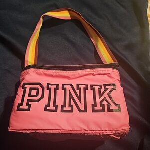 PINK Victoria's Secret Neon Pink Lunch Box with Rainbow Strap